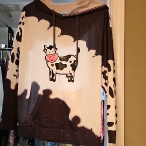 Cow Print Hoodie with Cartoon Design